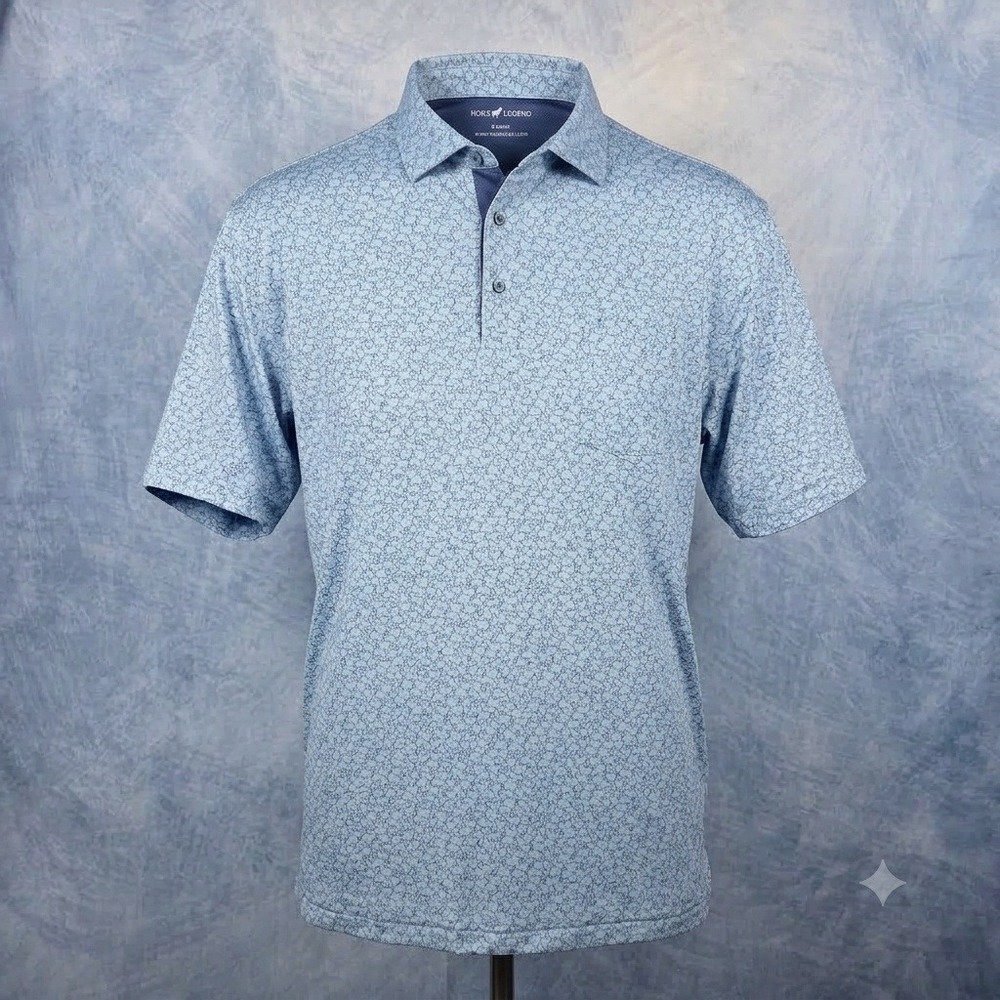 Horn Legend Mens XL Polo Shirt Blue Texas State Map Print Bamboo Charcoal NWT